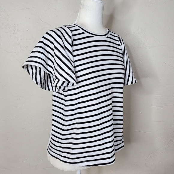 A.L.C Carrie Black and White Striped Flutter Sleeve Top Size Small - Picture 6 of 15